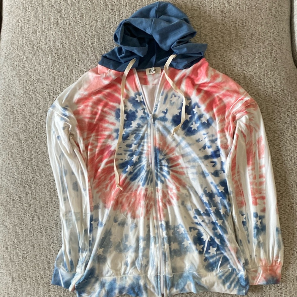 Blumin Long Sleeve Tie Dye Stars and Stripes Jacket with Pockets.